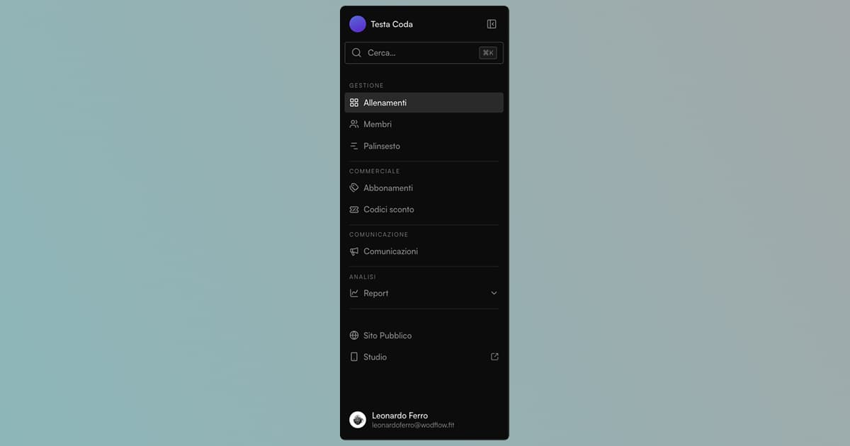 Il nuovo menu della dashboard, con le pagine raggruppate per area